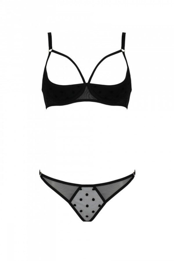 Еротичний комплект Passion MARINA SET WITH OPEN BRA, S/M, black, відкриті чашки фото 3