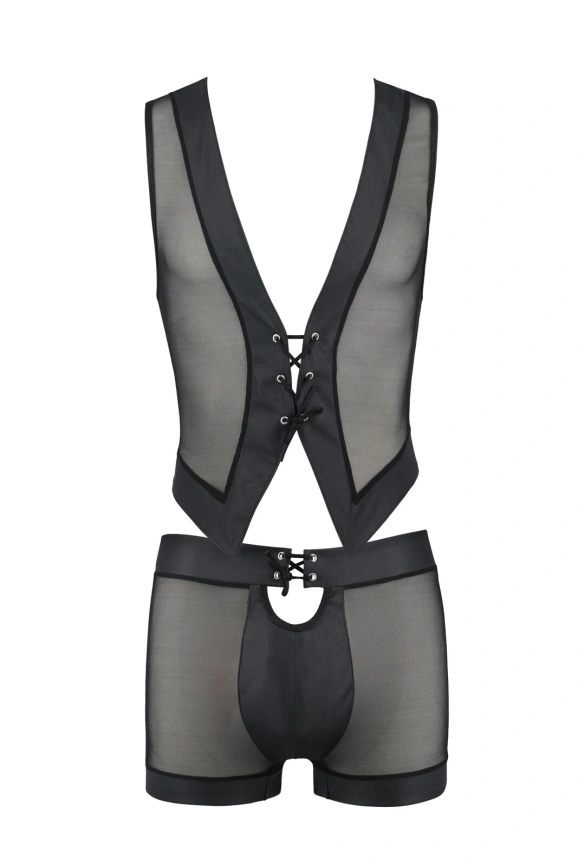 Комплект мужского белья на шнуровке Passion 053 SET WILLIAM S/M Black, жилет, боксеры фото 3