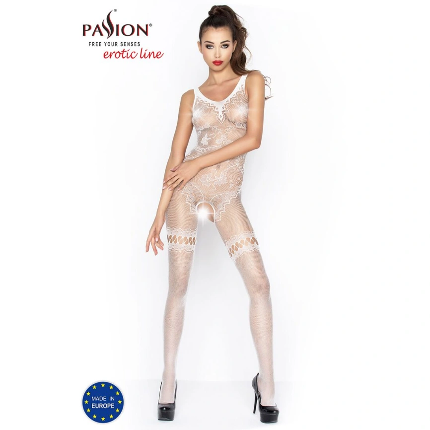 Бодистокинг Passion BS045 white, комбинезон, имитация чулок и боди фото 7