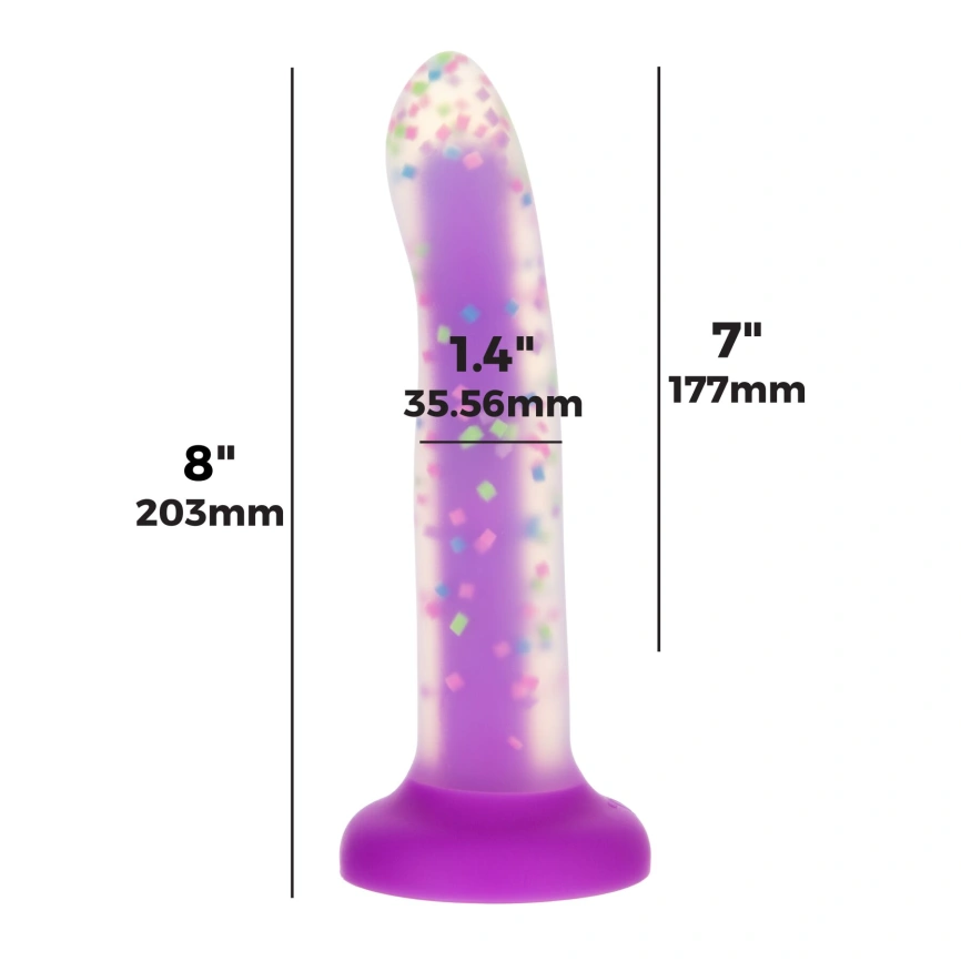 Светящийся в темноте фаллоимитатор ADDICTION Rave 8″ Glow in the Dark Dildo Purple Confetti , 20,3 см фото 4