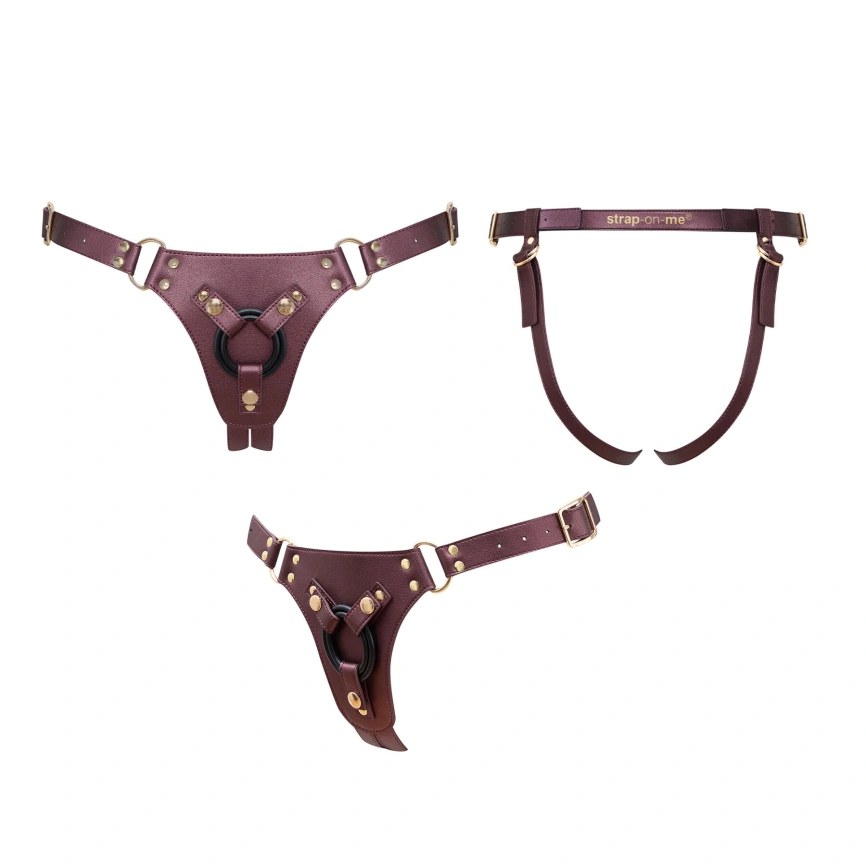 Трусики для страпона Strap-On-Me Harness Generous Aubergine, One Size, искусственная кожа, регулируемые ремни, сменные крепления д фото 4