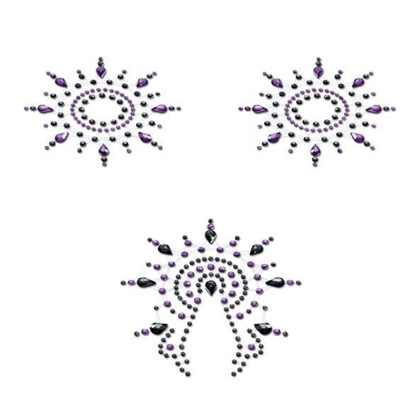 Пестіс з кристалів Petits Joujoux Gloria set of 3 - Black/Purple, прикраса на груди та вульву фото 1