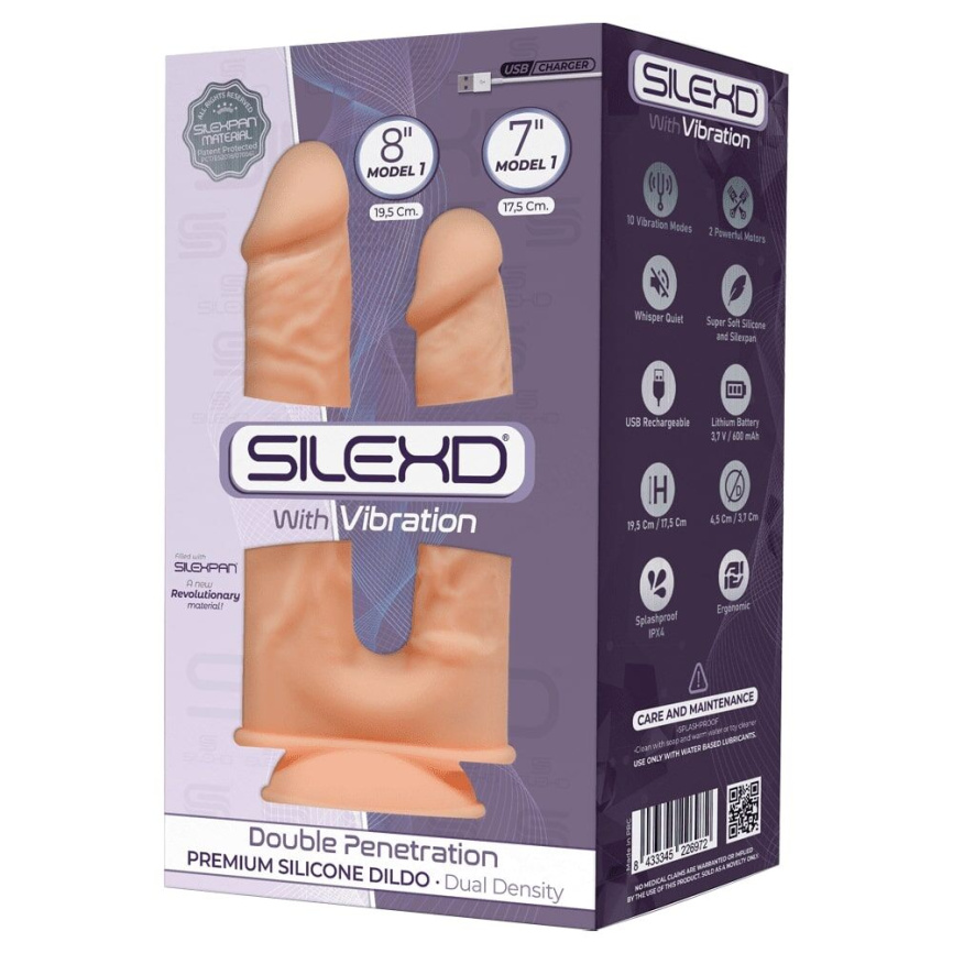 Фалоімітатор подвійний з вібрацією SilexD Double Gusto Flesh Motor (Model 1 size 8" & 7"), двошарови фото 3
