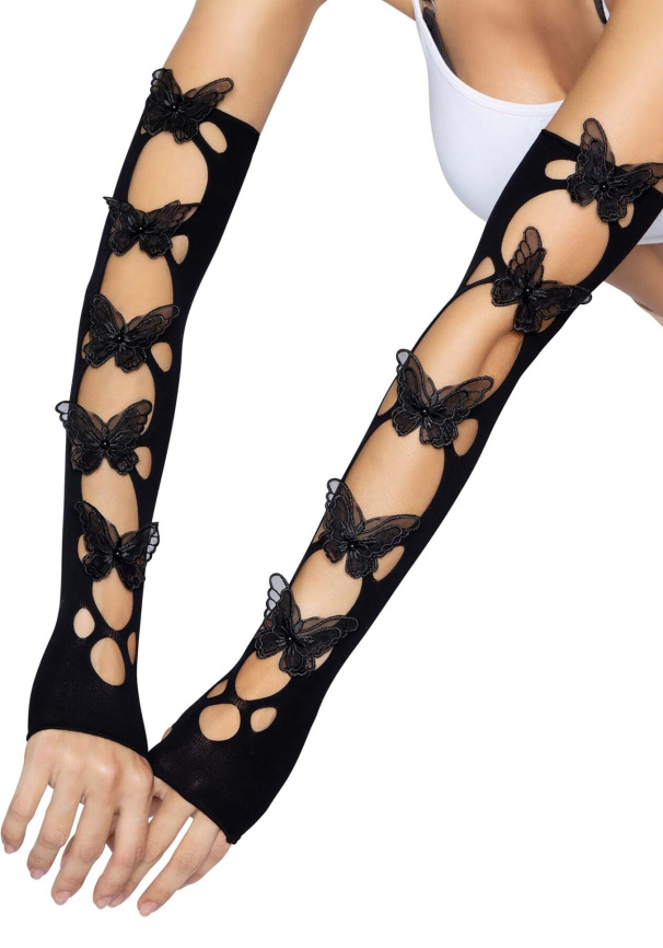 Мітенки Leg Avenue Butterfly applique arm warmers Black, метелики фото 2