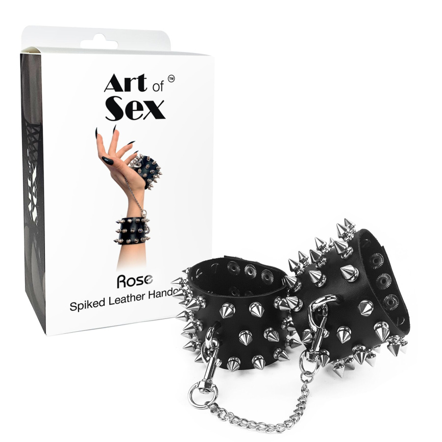 Наручники з шипами Art of Sex - Rose Spiked Leather Handcuffs, натуральна шкіра фото 4
