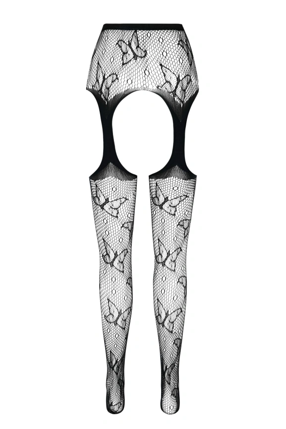 Эротические колготки-бодистокинг Passion ECO S001 black, с доступом, декор бабочки, подвязки фото 6