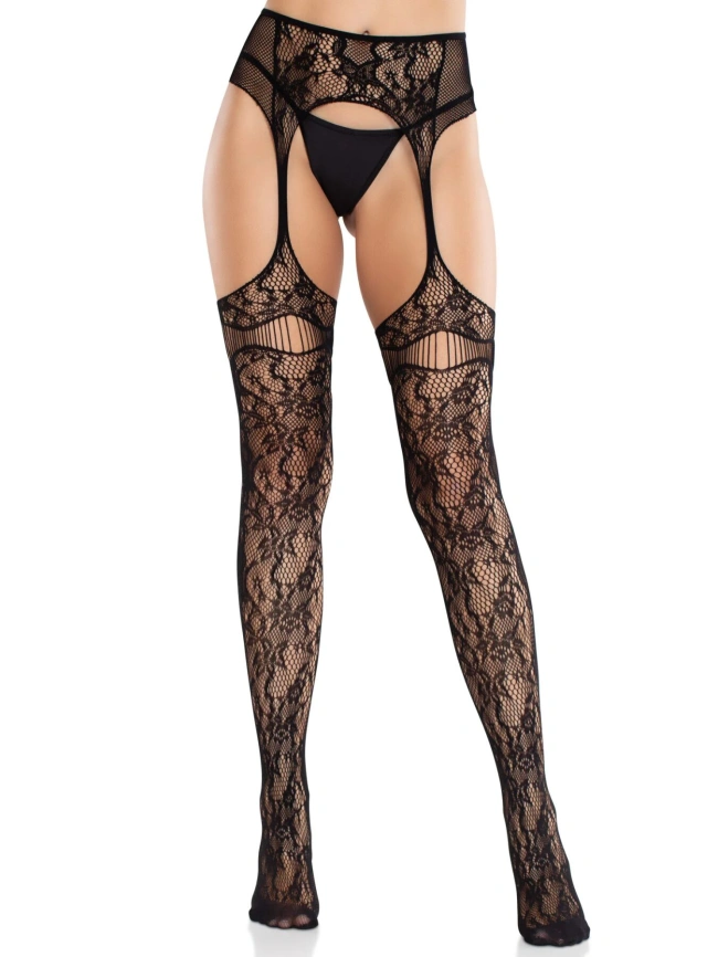 Колготки Leg Avenue Net Stockings with Attached Garter Belt One Size Black фото 3