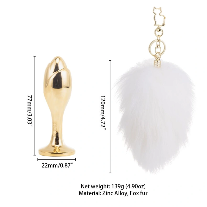Металлическая анальная пробка — кроличий хвост LOCKINK SEVANDA White Bunny-Tail Anal Rose-shape Plug фото 7