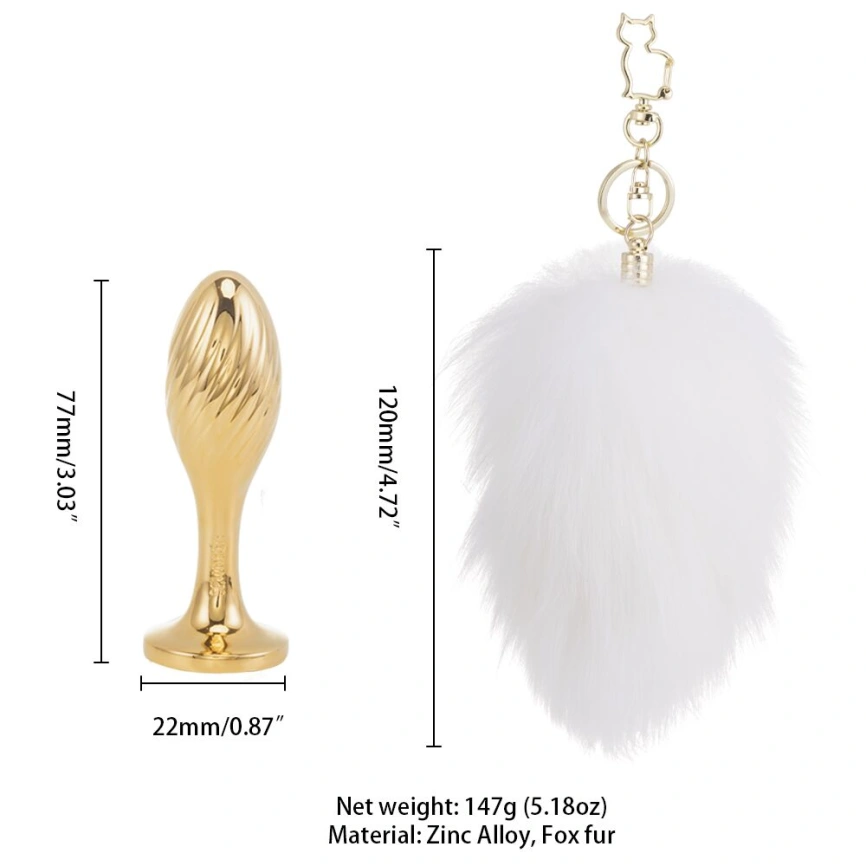 Металлическая анальная пробка — кроличий хвост LOCKINK SEVANDA White Bunny-Tail Anal Pear-shape Plug фото 6