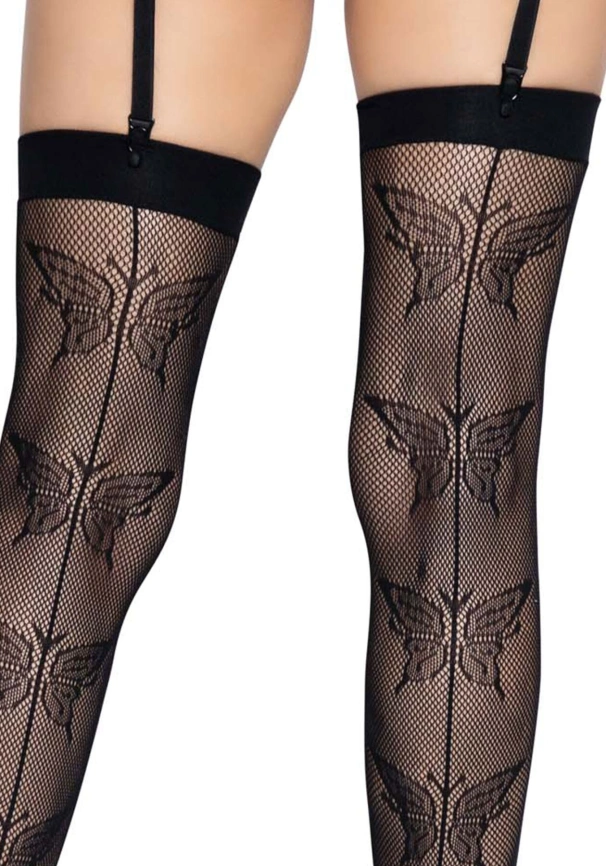 Чулки-сетка со швом сзади Leg Avenue Butterfly back seam thigh highs One size Black фото 4