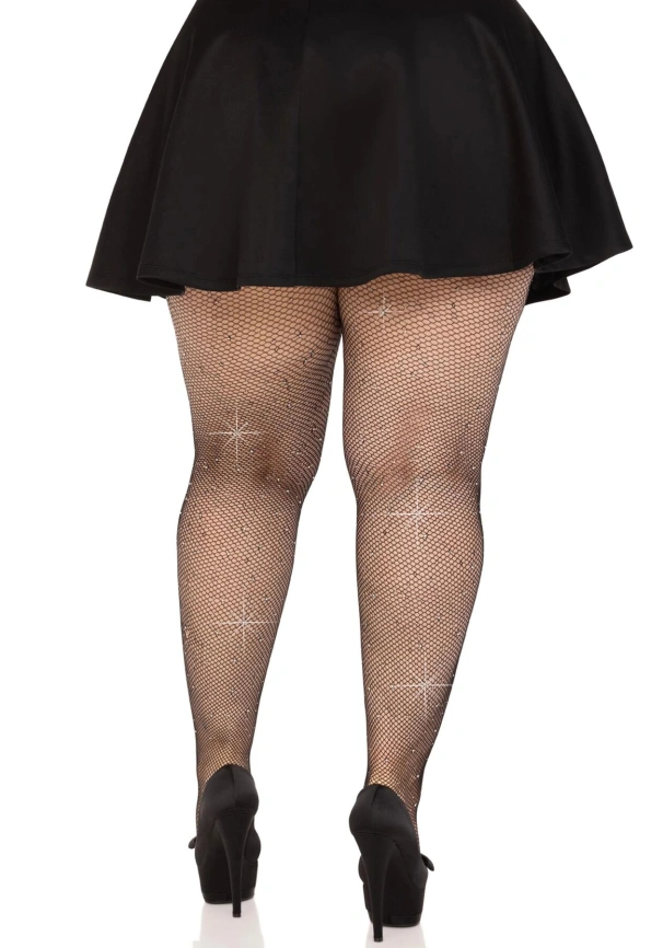 Колготки Leg Avenue Rhinestone micro net tights Plus size Black, мелкая сетка, стразы фото 4