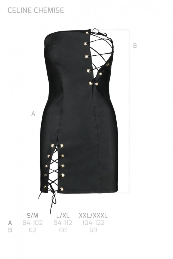 Мини-платье из экокожи Passion CELINE CHEMISE L/XL, black, шнуровка, трусики в комплекте фото 5