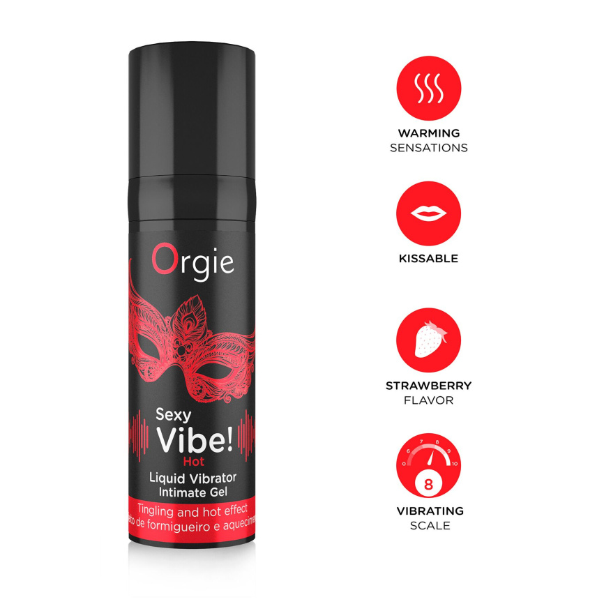 Рідкий вібратор Orgie Sexy Vibe! Hot, 15 мл, зігрівальний, дуже потужний, зі смаком полуниці фото 3
