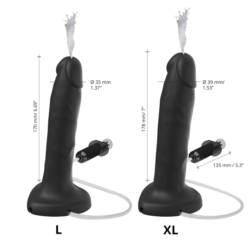 Кончающий фаллоимитатор Strap-On-Me Squirting Cum Dildo Realistic Black, диам. 3,5 см, силикон фото 3