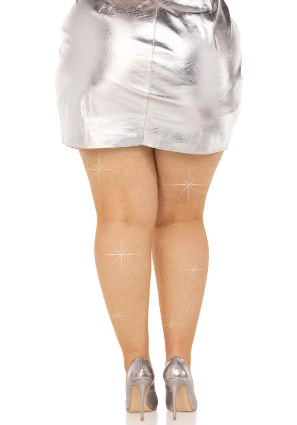 Колготки Leg Avenue Rhinestone micro net tights Plus size Caramel, мелкая сетка, стразы фото 2