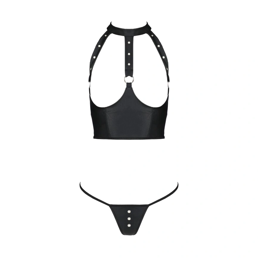 Комплект белья с открытой грудью Passion GENEVIA SET WITH OPEN BRA L/XL black, корсет, стринги фото 10