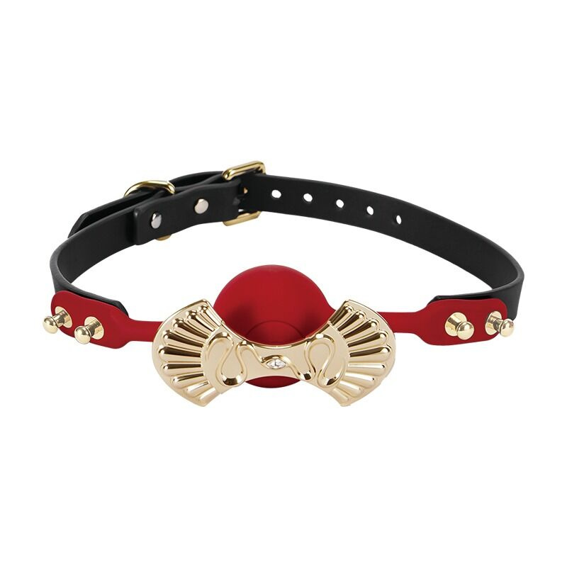 Розкішний силіконовий кляп Zalo Silicone Ball Gag Red, кристал Swarovski, шкіряний ремінець фото 1