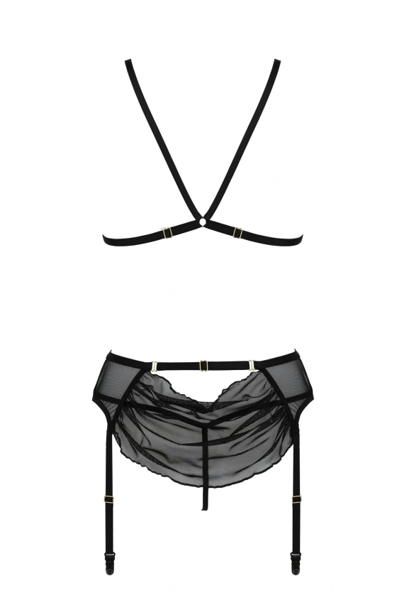 Комплект с открытым доступом Passion DELIENA SET L/XL black, лиф, стринги, пояс для чулок фото 4