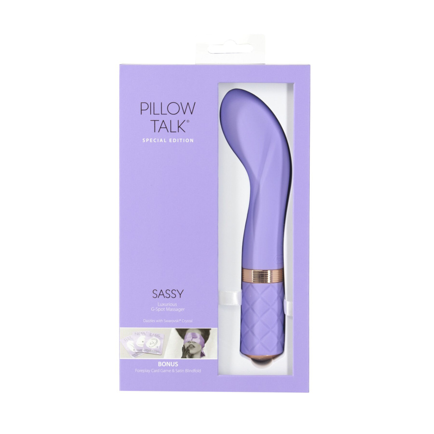 Розкішний вібратор Pillow Talk Sassy Purple Special Edition, Сваровскі, пов’язка на очі+гра фото 9