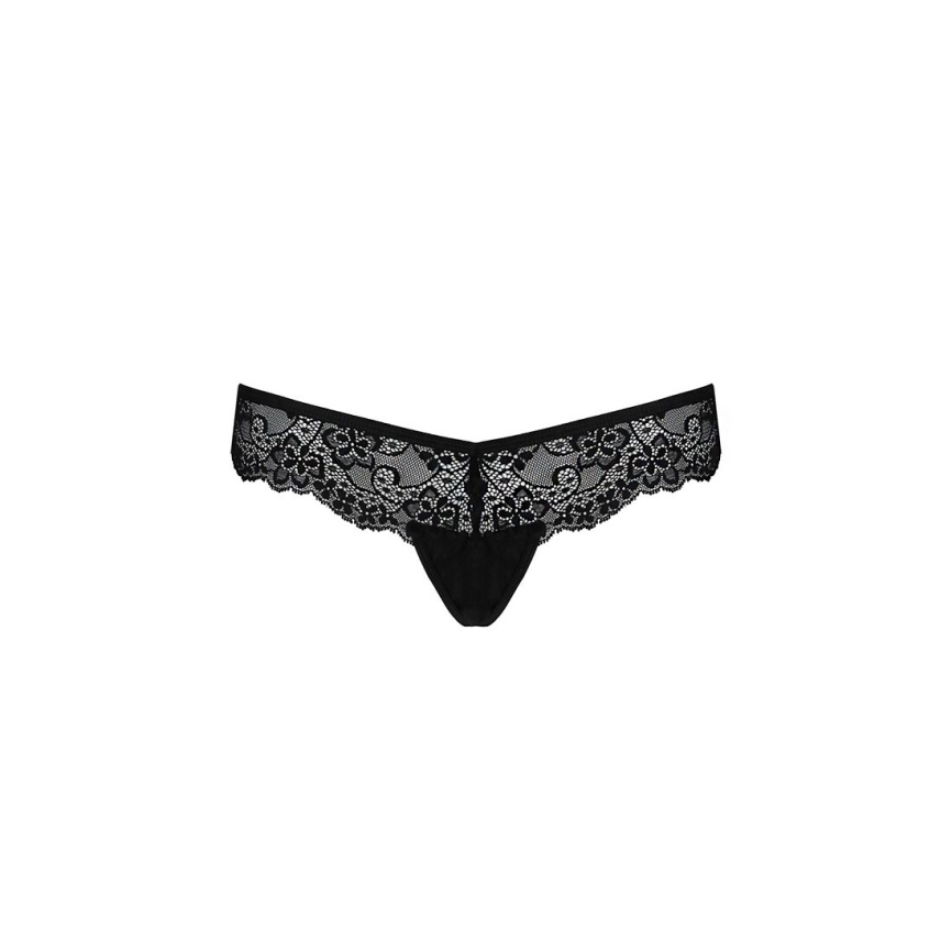 Мереживні трусики-танга з атласним бантиком Passion NAJA THONG L/XL, black фото 5