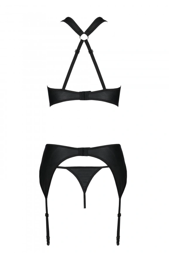 Сетчатый набор с узором, бюстгальтер, трусики, пояс для чулок Passion HIMA SET XXL/XXXL black фото 6