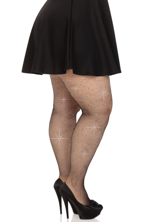 Колготки Leg Avenue Rhinestone micro net tights Plus size Black, дрібна сітка, стрази фото 2