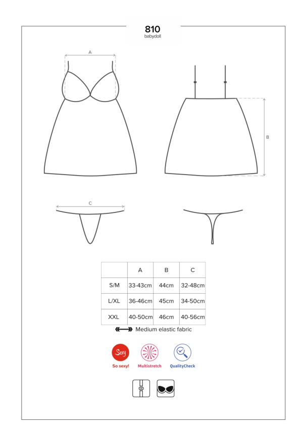 Сатиновий пеньюар із мереживом Obsessive 810-BAB-2 babydoll & thong S/M, білий, пеньюар, танга фото 7