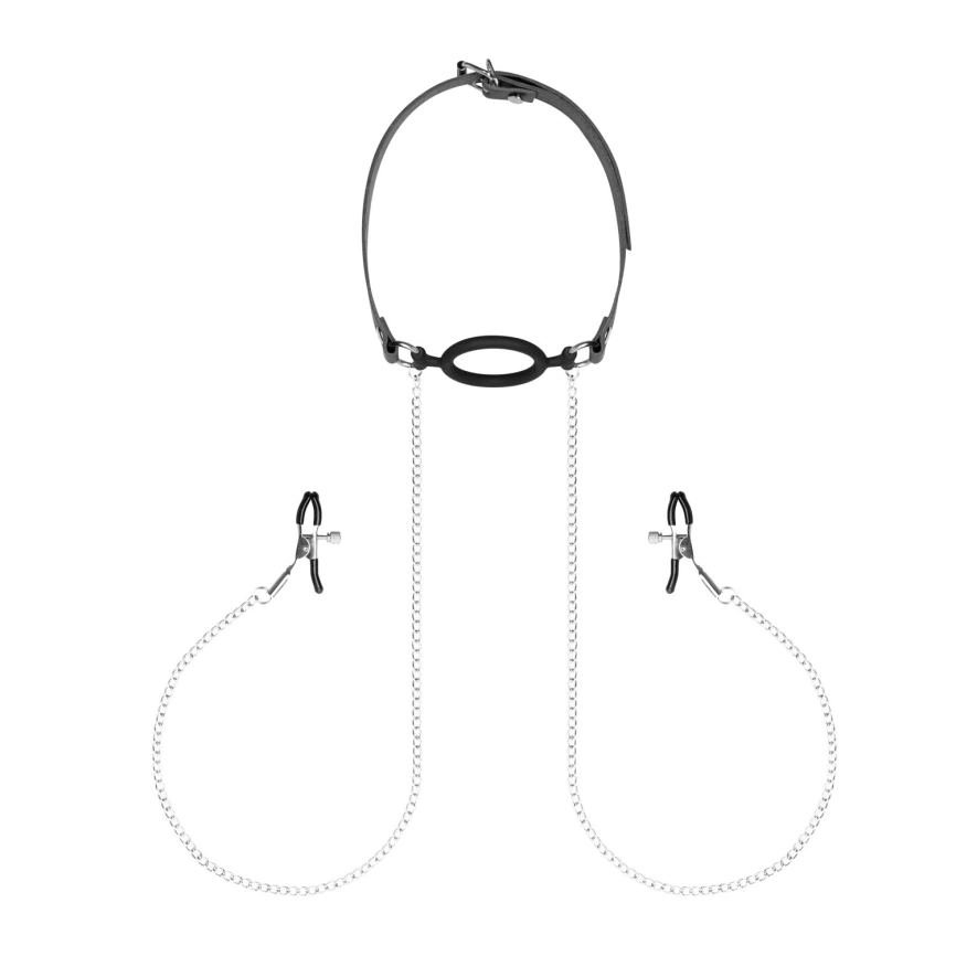 Зажимы с кляпом для сосков  Bedroom Fantasies: Nipple Clamps & Silicone Gag Ring фото 1