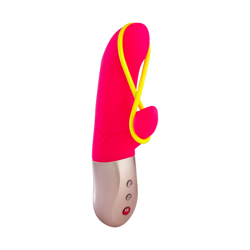 Мінівібратор-кролик зі стимулювальною стрічкою Fun Factory AMORINO pink/neon yellow, стрічка знімна фото 1