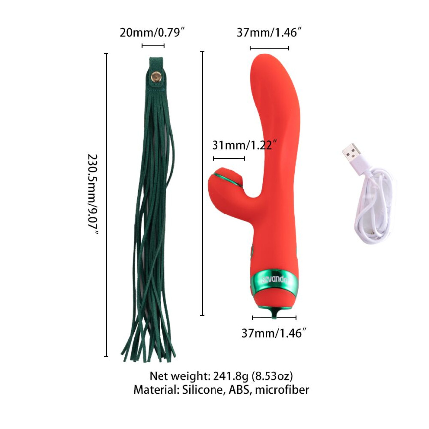Вібратор-кролик з пульсацією та флогером LOCKINK SEVANDA Whip Vibrating Massage Wand, червоно-зелений фото 8