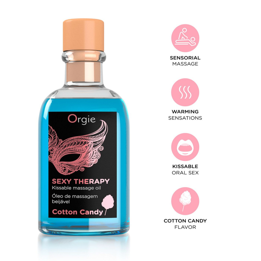 Набір для масажу Orgie – Sexy Therapy Cotton Candy (100 мл), їстівна розігрівальна олія + пір’їнка фото 3