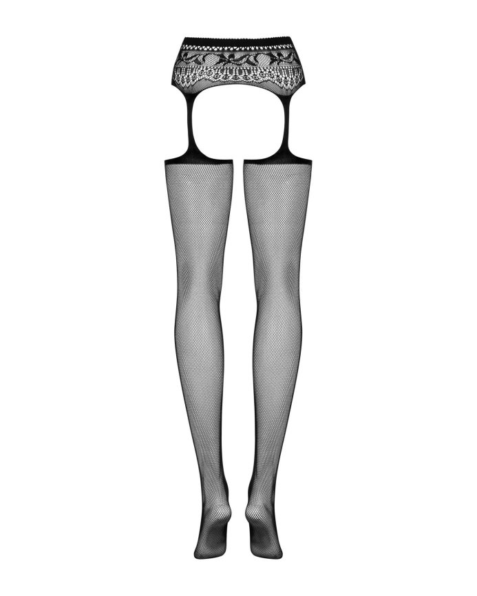 Сетчатые чулки-стокинги с кружевным поясом Obsessive Garter stockings S307 XL/XXL, черные фото 6