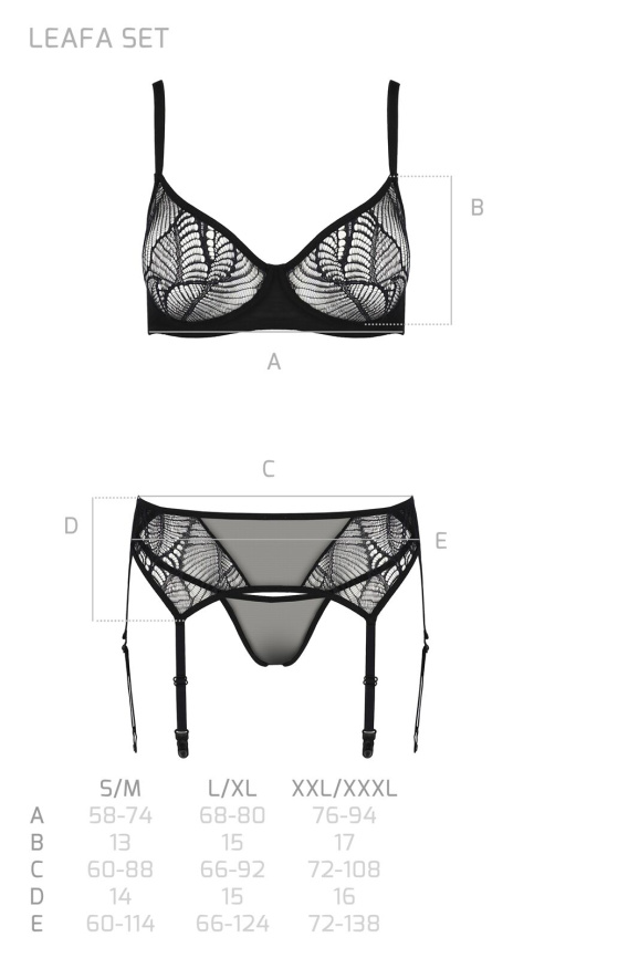 Комплект Passion LEAFA SET black, L/XL, мереживо+сітка, бюстгальтер на кісточках, стрінги, пояс для панчіх фото 5
