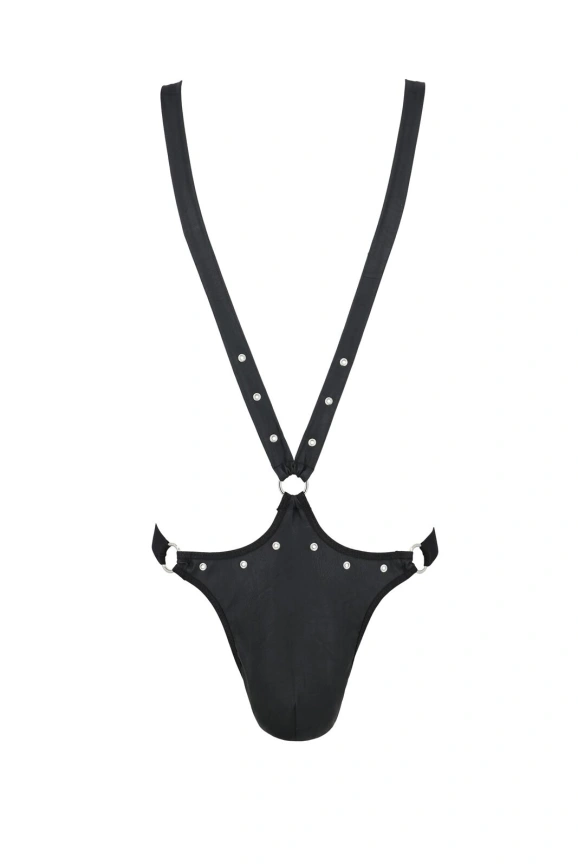 Мужское боди с люверсами Passion 028 HARRY S/M Black, экокожа, на лямках фото 3