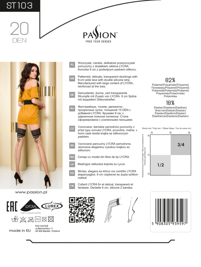 Чулки Passion ST103 3/4 nero фото 3