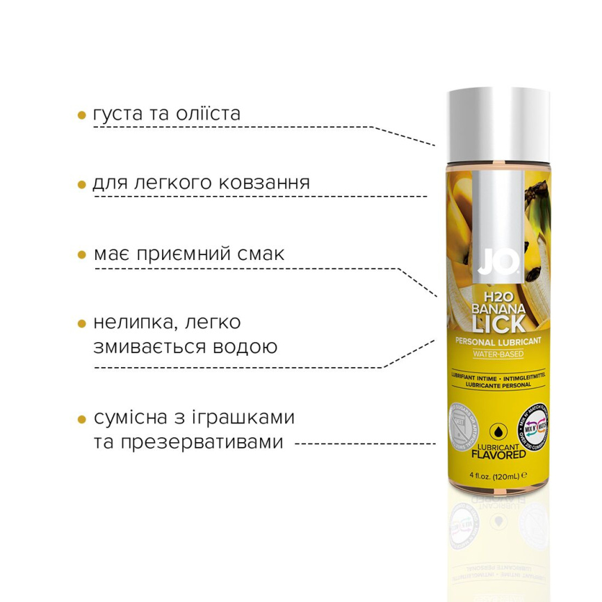 Змазка на водній основі JO H2O — Banana Lick (120 мл) без цукру, рослинний гліцерин фото 3