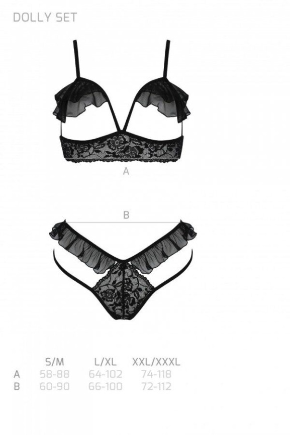 Еротичний комплект Passion DOLLY SET, XXL/XXXL, black, з відкритими чашками фото 5