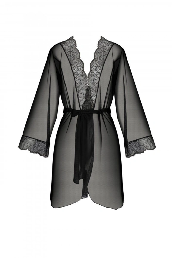 Пеньюар Passion AMBERLY PEIGNOIR black, S/M, пояс в комплекте фото 3