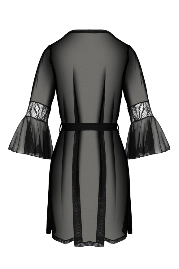 Пеньюар Passion LEAFA PEIGNOIR black, XXL/XXXL, длина чуть выше колена, широкие рукава, завязывается на пояс фото 4