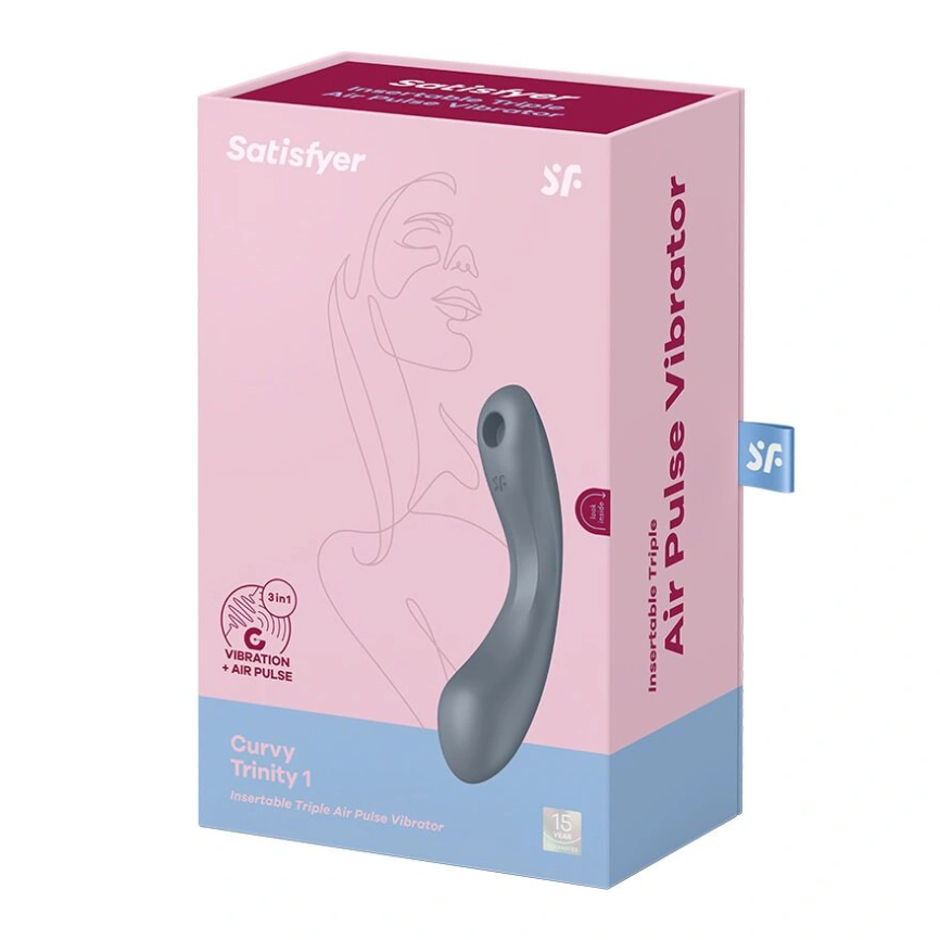 Вакуумный стимулятор с вибрацией Satisfyer Curvy Trinity 1 Bluegrey, игрушка 3в1 фото 5
