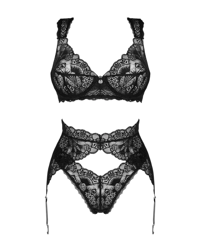 Комплект белья Obsessive Donna Dream 3-pcs set M/L Black, бюстгальтер, стринги, пояс для чулок фото 3