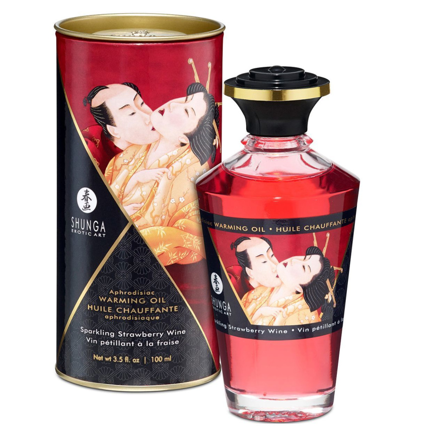 Розігрівальна олія Shunga Aphrodisiac Warming Oil – Sparkling Strawberry Wine (100 мл) без цукру фото 1