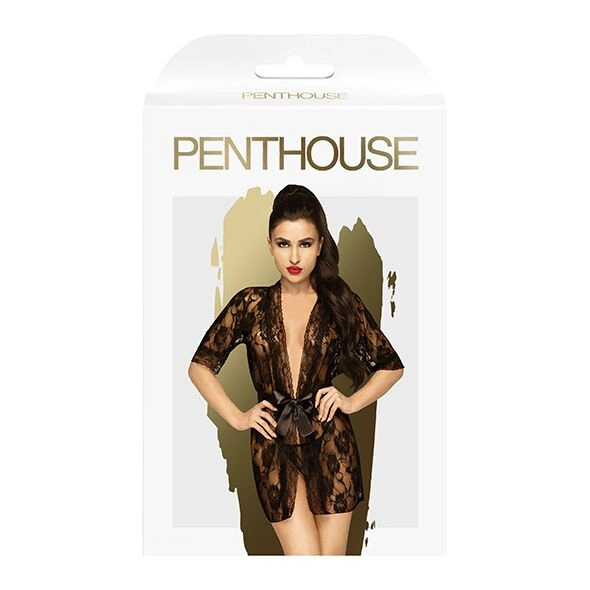 Комплект пеньюар с декором в виде роз и стрингами Penthouse - Sweet Retreat Black S/L фото 3