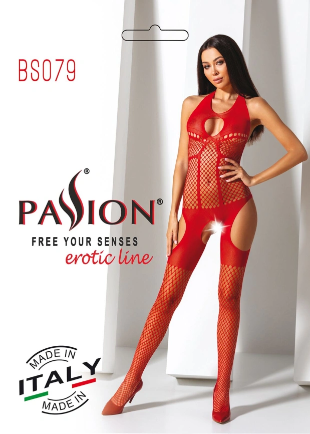 Бодистокинг с имитацией чулок Passion BS079 red фото 6