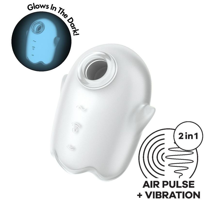 Вакуумний кліторальний стимулятор з вібрацією Satisfyer Glowing Ghost White, світиться в темряві фото 1