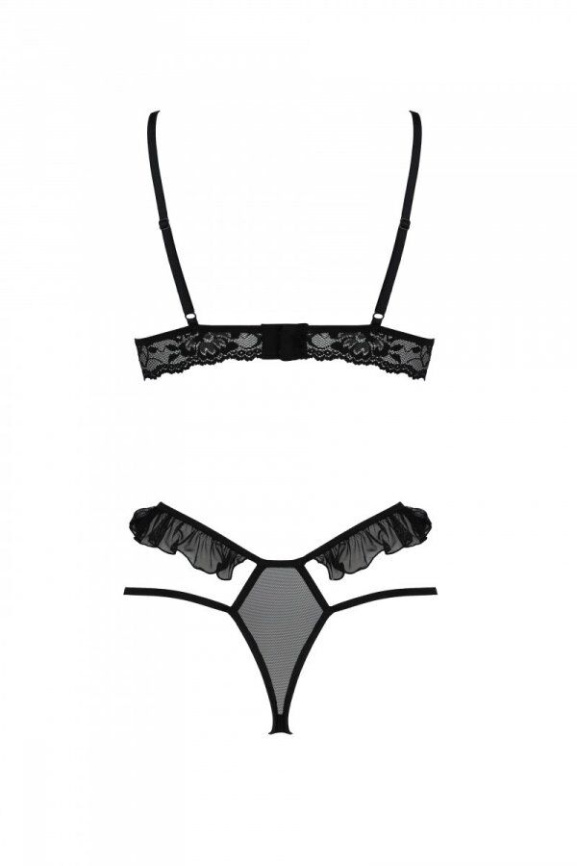 Еротичний комплект Passion DOLLY SET, L/XL, black, з відкритими чашками фото 4