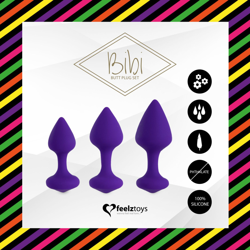 Набір силіконових анальних пробок FeelzToys - Bibi Butt Plug Set 3 pcs Purple фото 3