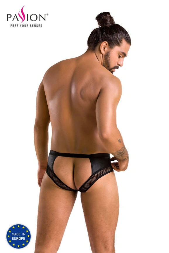 Мужские трусы с цепочкой Passion 030 SLIP TOM L/XL Black, экокожа, открытые ягодицы фото 6