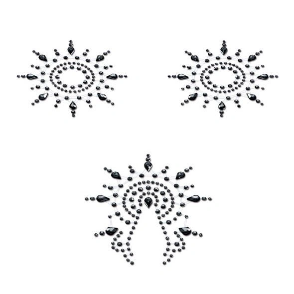 Пэстис из кристаллов Petits Joujoux Gloria set of 3 - Black, украшение на грудь и вульву фото 1