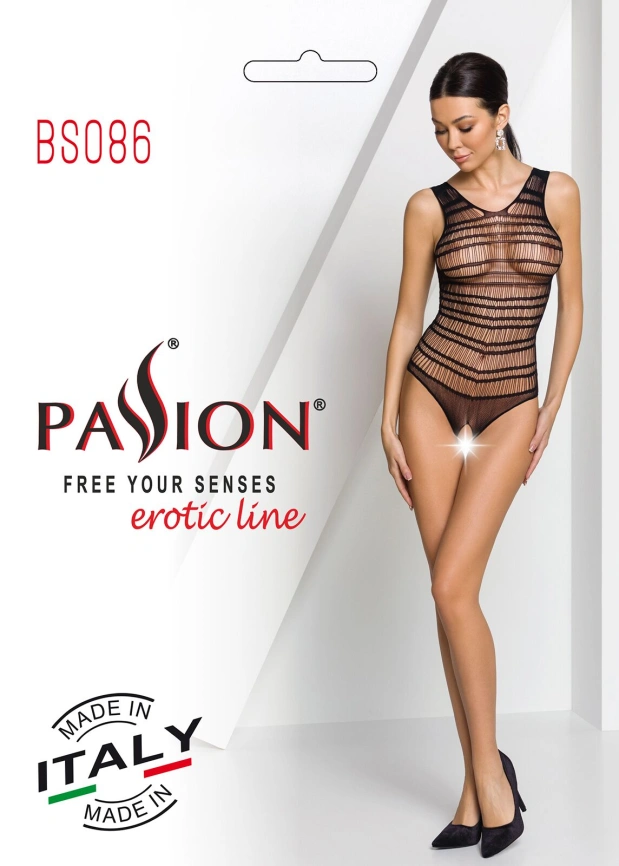 Бодистокинг с доступом Passion BS086 black, вертикальная сетка, вырез на спинке фото 8